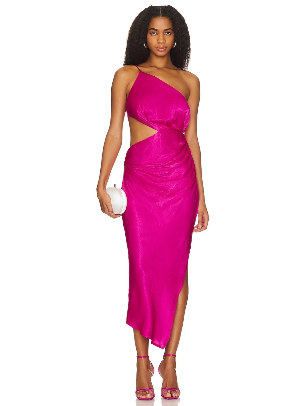 Astr One-Shoulder Magenta Cutout Midi Dress